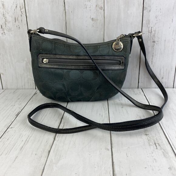 VTG Coach Dark Gray Swingpack F44744 Sateen Pleated Signature Crossbody Bag - Picture 1 of 10